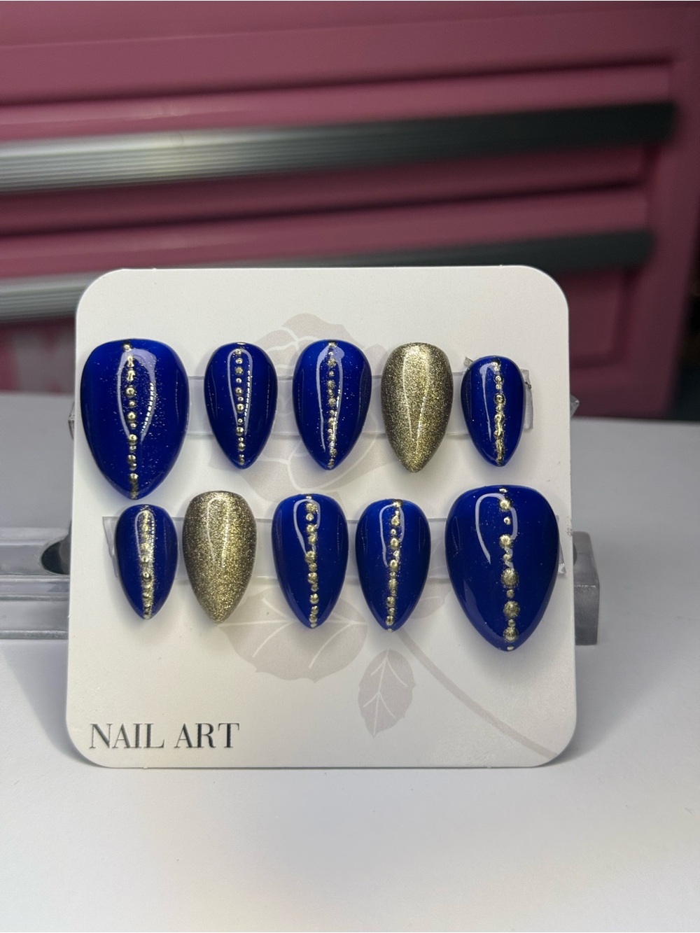 Premium Blue and Gold Press-On Nail Set -